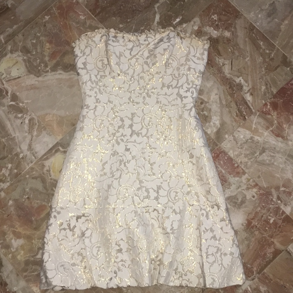 BCBG Max Azaria Gold/White Cocktail Dress Sz 0